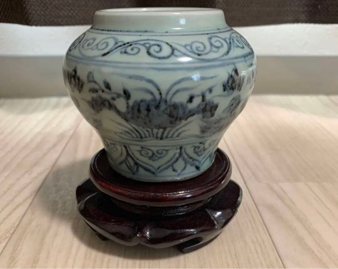 元染　染付　青花　小壺　茶入れ　元　明初