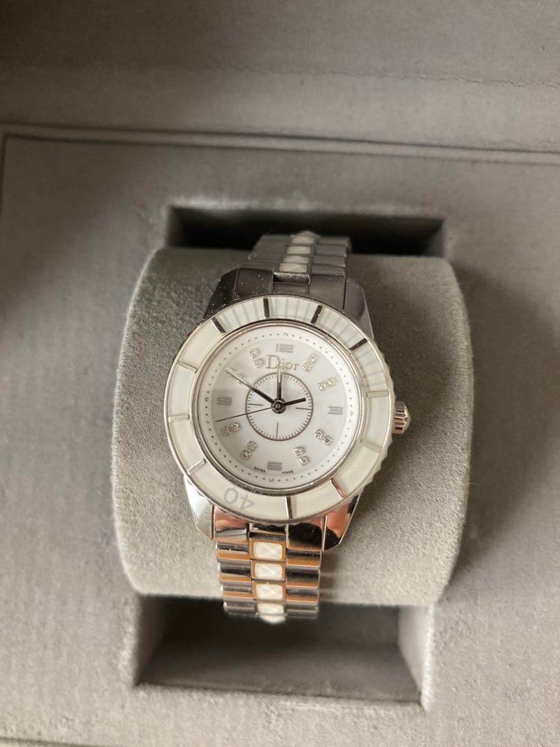 ディオール Dior CD112112 クリスタル ダイヤモンド クォーツ稼動品