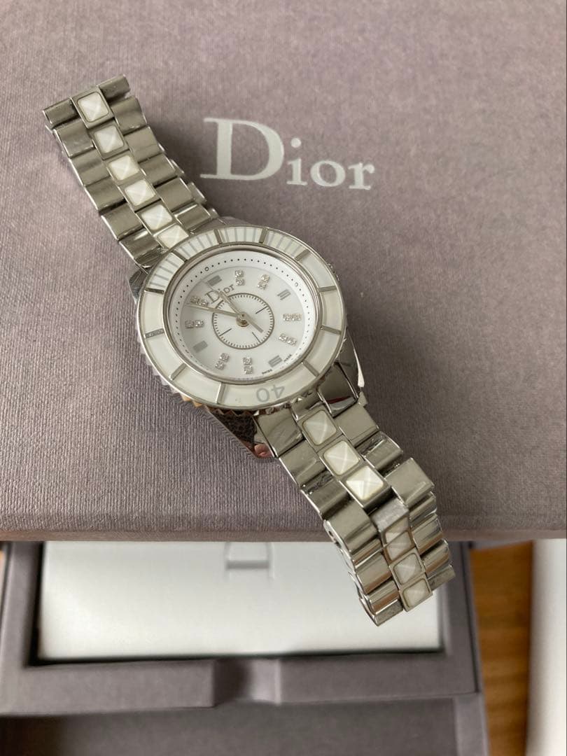 ディオール Dior CD112112 クリスタル ダイヤモンド クォーツ稼動品