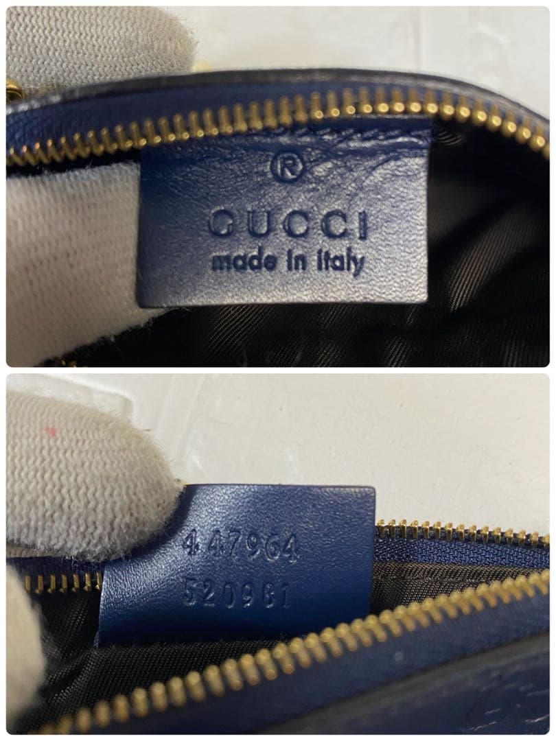 【美品】GUCCI グッチ シマレザー　ケース 小銭入れ ネイビー