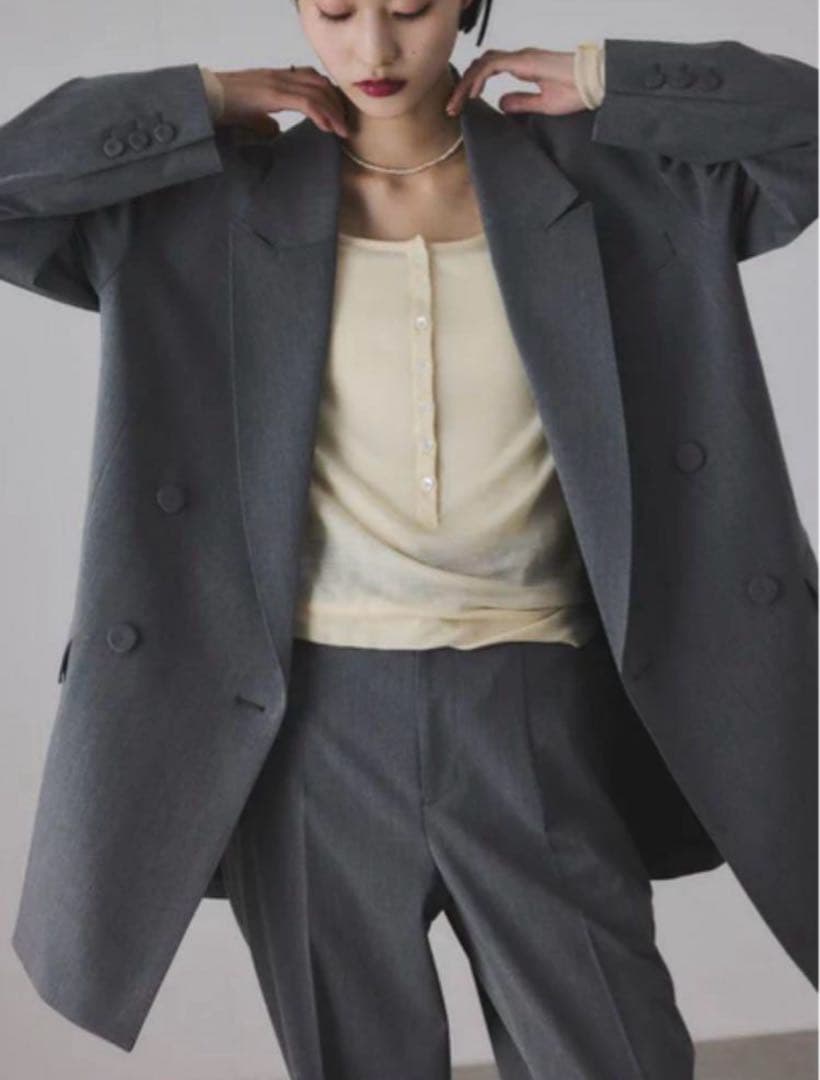 美品【アダムエロペ】ダブルブレスト テーラード オーバー ジャケット グレー38