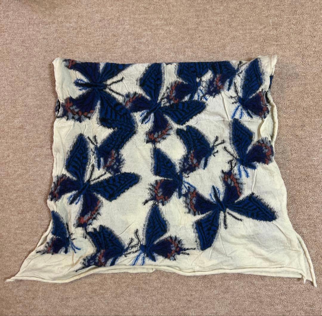 キャピタル　縮絨ウール マフラー　ストール　バタフライ柄　白/青