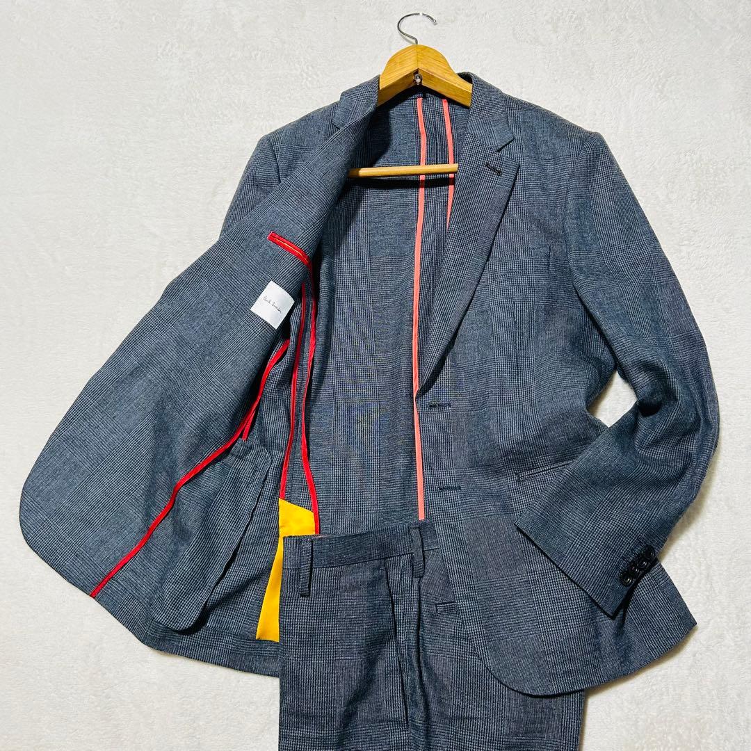 美品✨ポールスミス 現行タグ セットアップ グレー チェック M リネン ウール