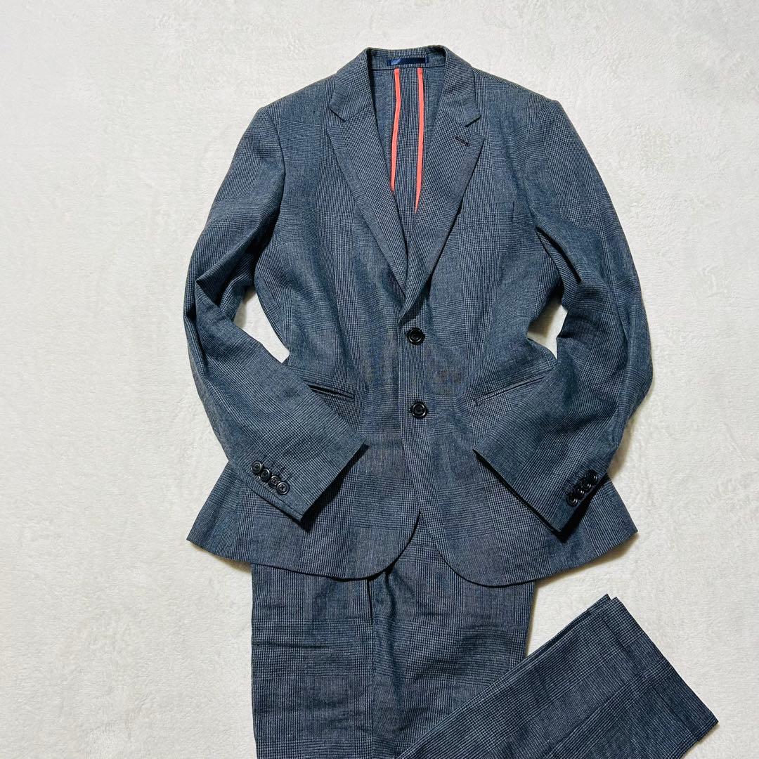 美品✨ポールスミス 現行タグ セットアップ グレー チェック M リネン ウール