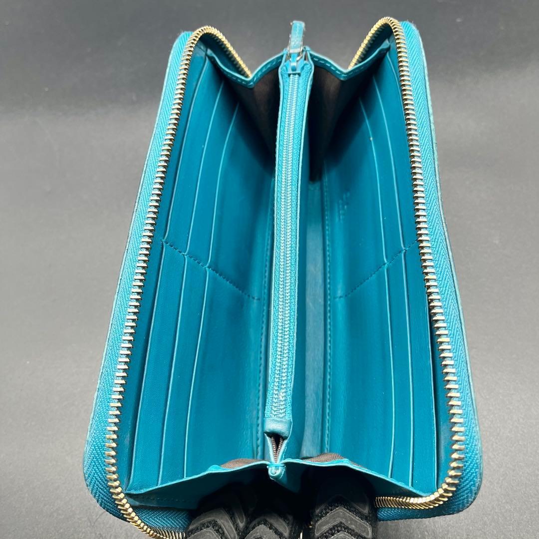 グッチ 長財布 ラウンドファスナー マイクロシマ GG レザー ターコイズブルー