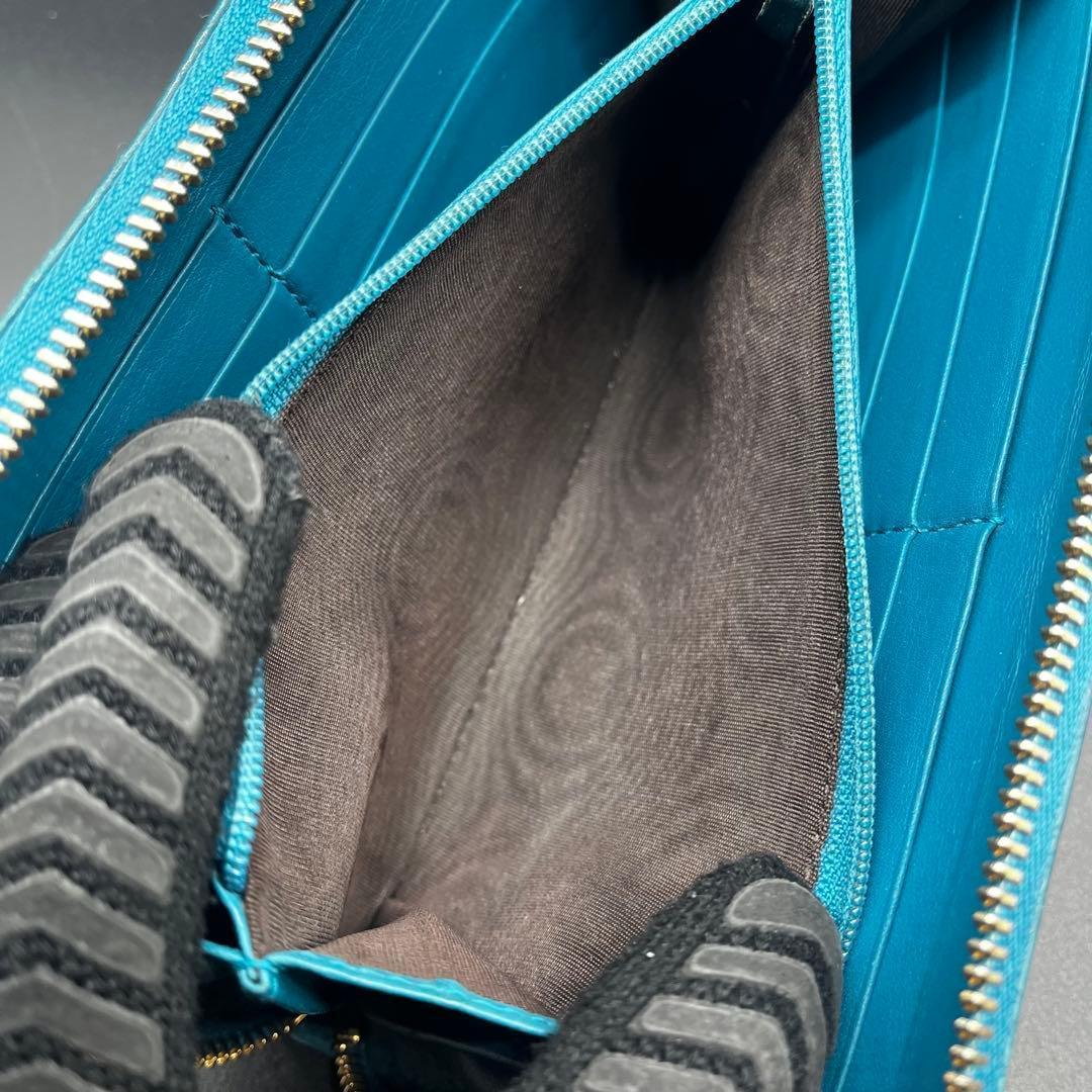 グッチ 長財布 ラウンドファスナー マイクロシマ GG レザー ターコイズブルー