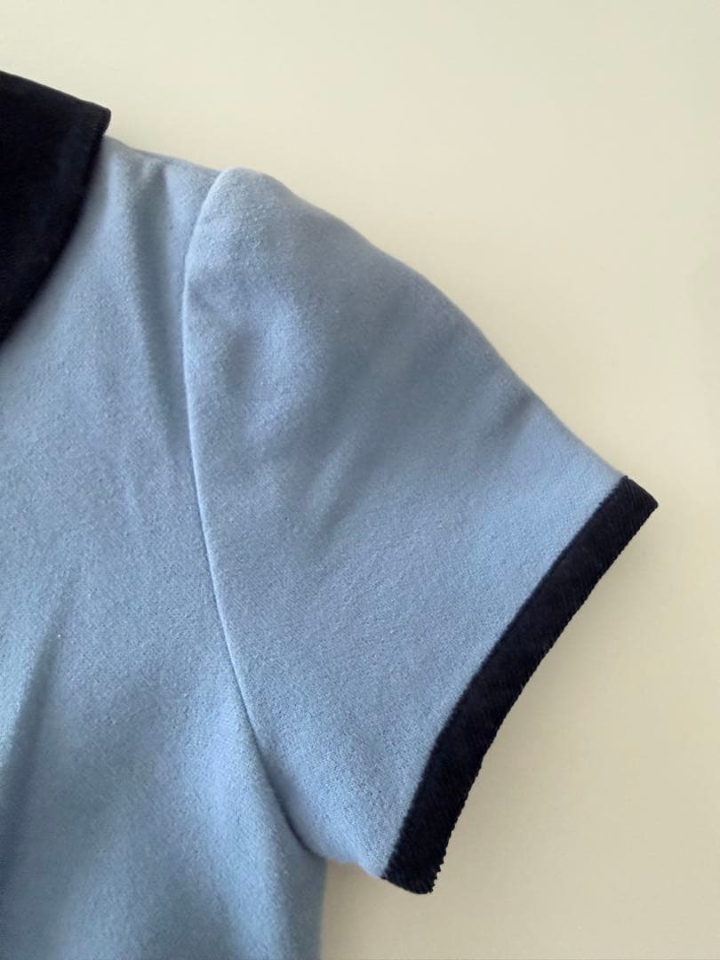 【２度着用】ファミリア丸襟ワンピース 半袖水色刺繍 柔らかなフェルト地綿100%