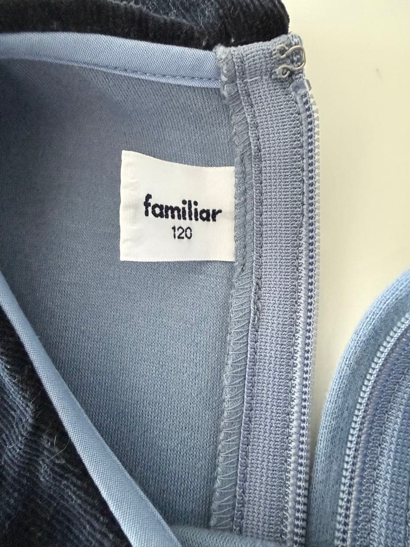 【２度着用】ファミリア丸襟ワンピース 半袖水色刺繍 柔らかなフェルト地綿100%