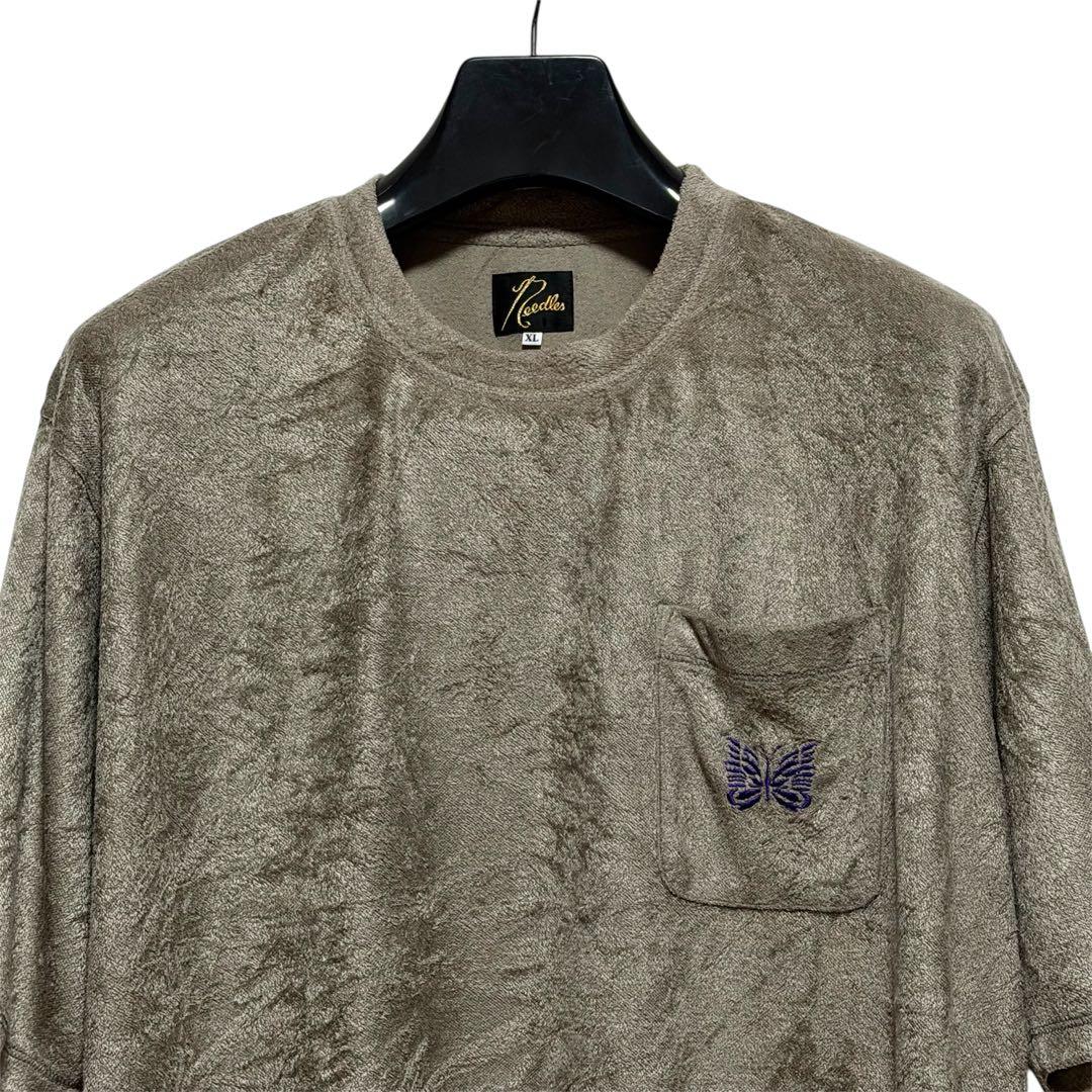 20AW ニードルズ ベロア パピヨン刺繍 ポケットTシャツ モカ XL