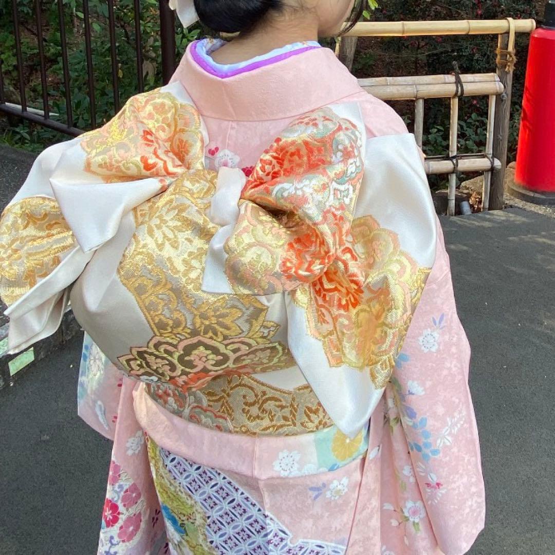 振袖セット　京友禅　金彩加工　古典柄　薄ピンク　川島織物