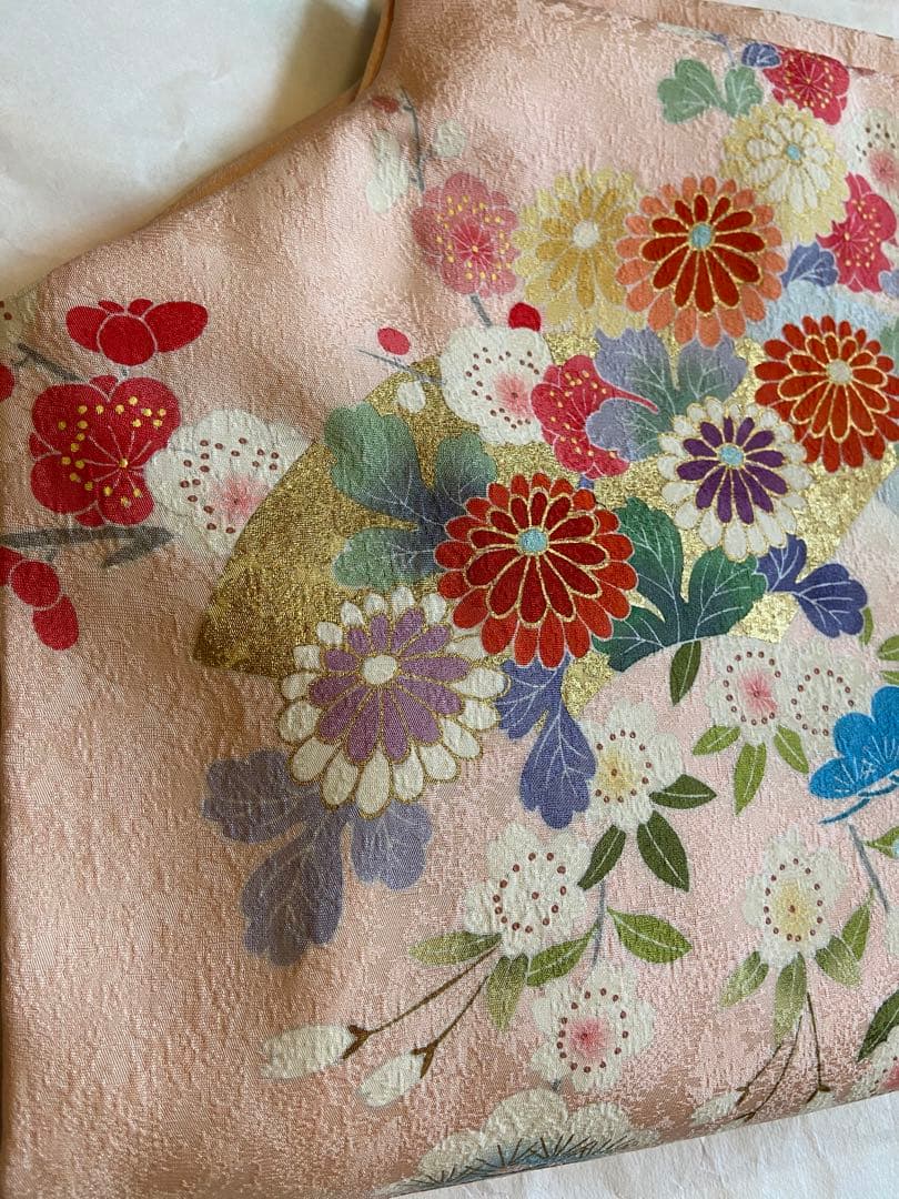 振袖セット　京友禅　金彩加工　古典柄　薄ピンク　川島織物