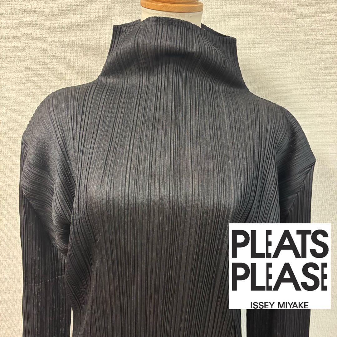 美品◇PLEATS PLEASE◇タートルネックトップス◇BLACK