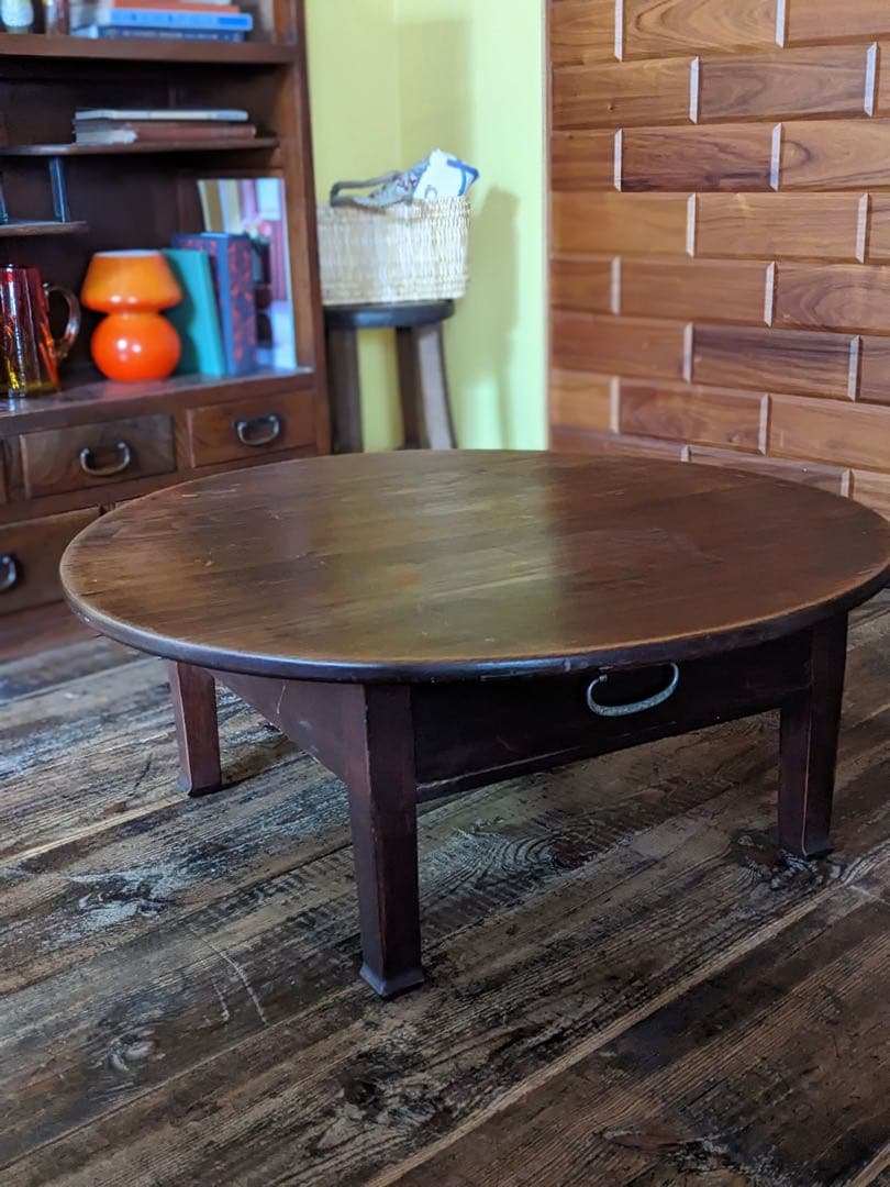 【プロフ必読⭐︎レモン】丸いアンティークローテーブル 木製円形座卓