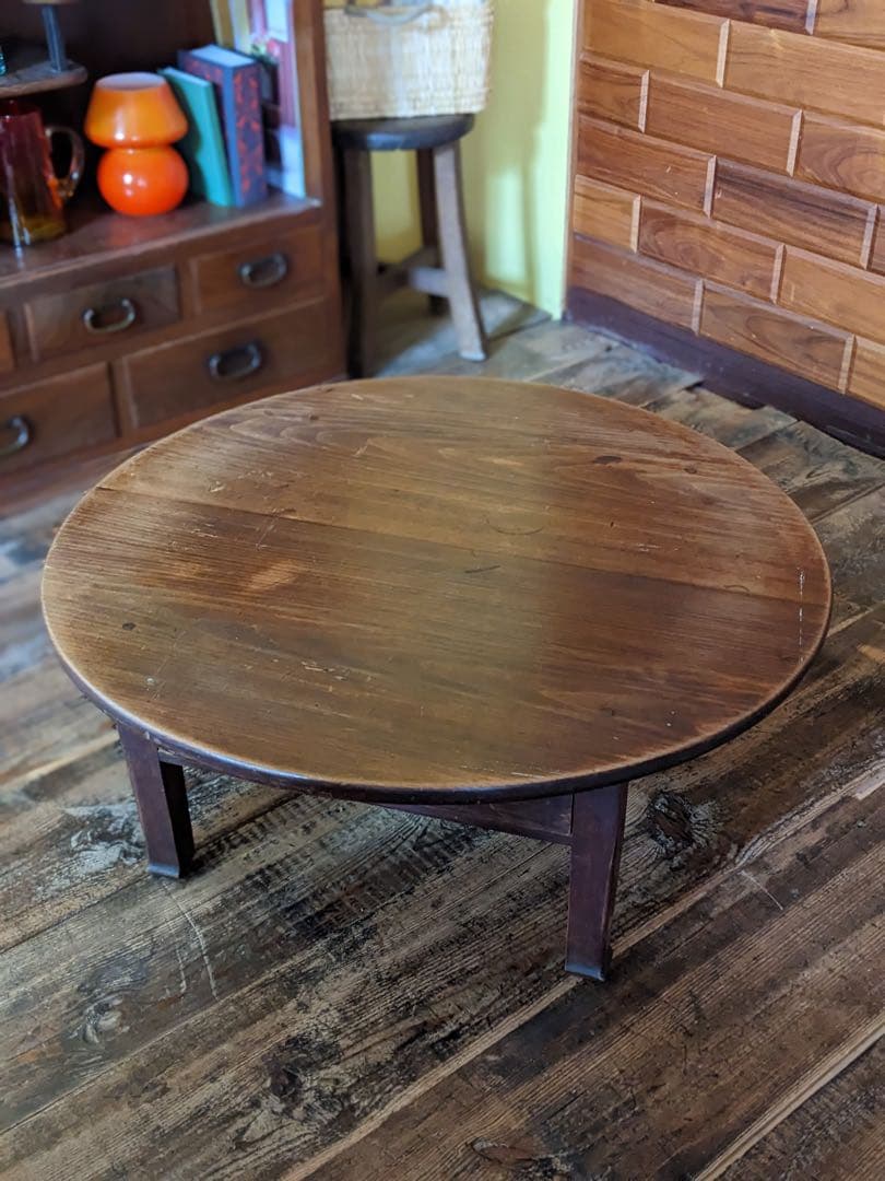 【プロフ必読⭐︎レモン】丸いアンティークローテーブル 木製円形座卓