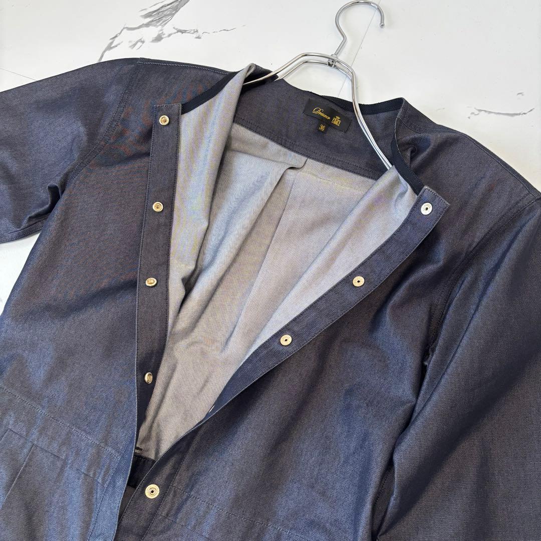 Drawer✨2023SS コットンシルクオールインワン　七分袖　インディゴ　S