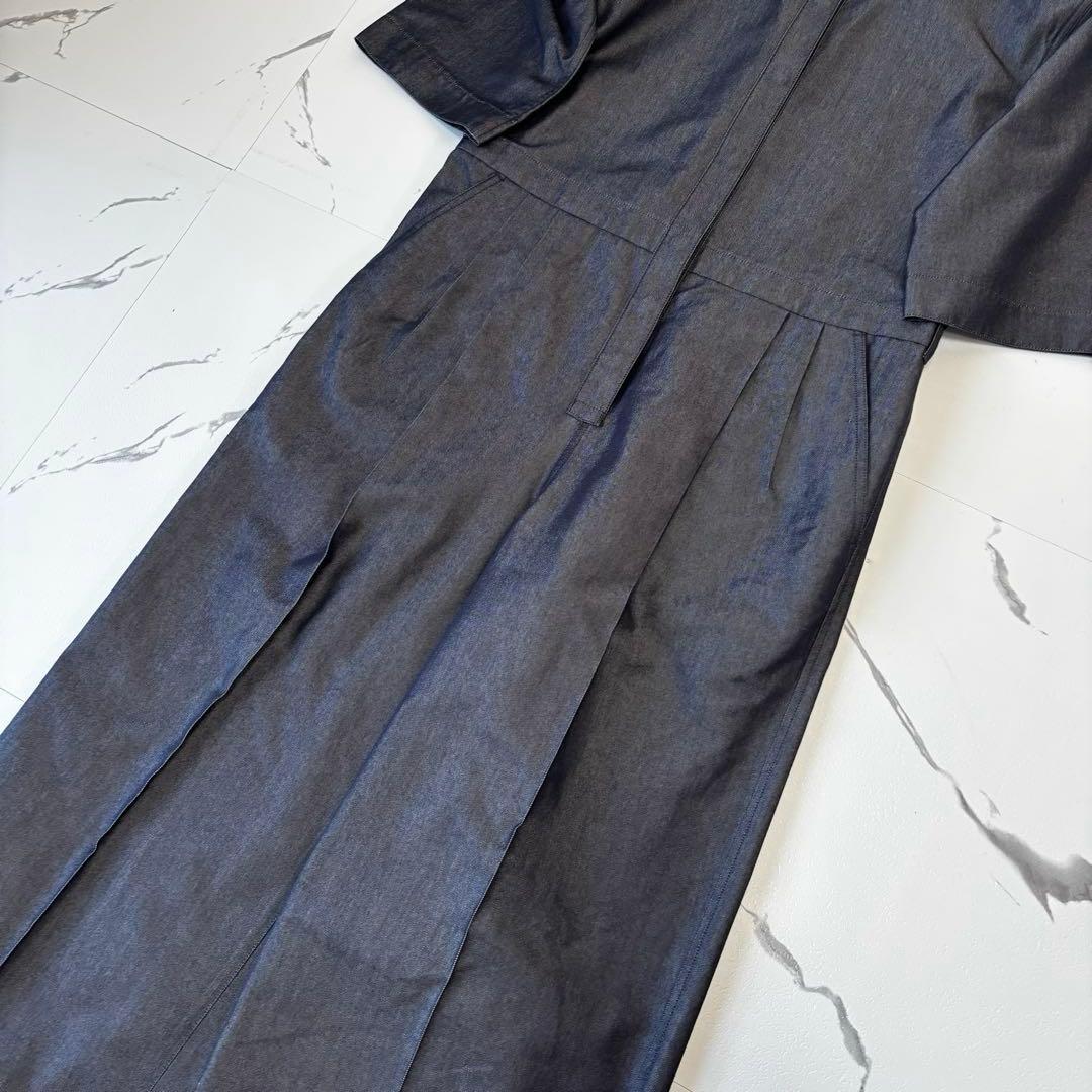 Drawer✨2023SS コットンシルクオールインワン　七分袖　インディゴ　S