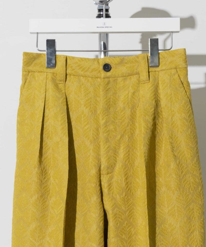 幾何学リーフモールジャガード2インタックワイドテーパードパンツ／ブラック