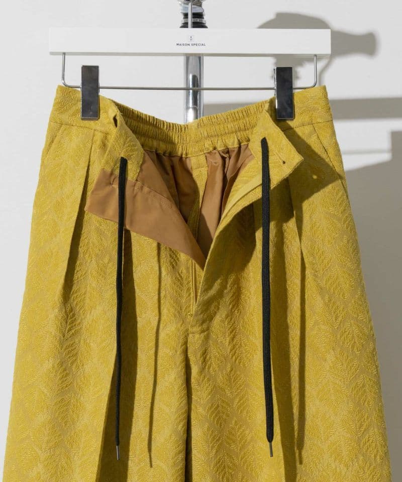 幾何学リーフモールジャガード2インタックワイドテーパードパンツ／ブラック