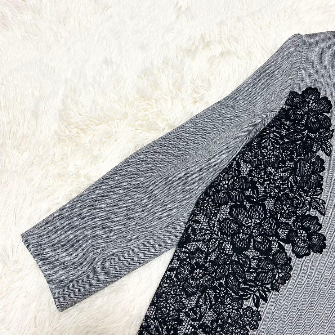 Leilian レリアン 花柄フロッキーワンピース ヘリンボーン 大きいサイズ