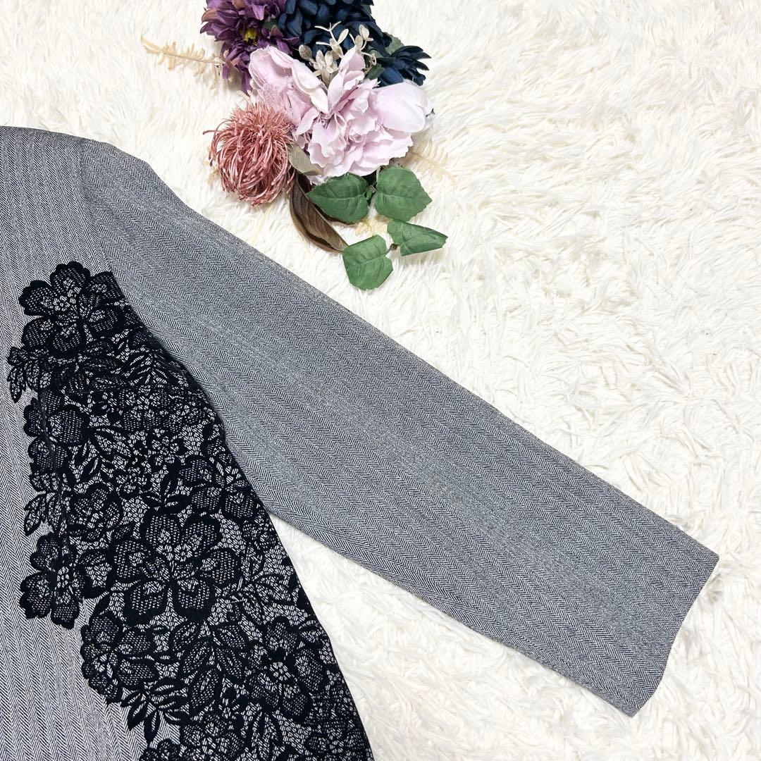 Leilian レリアン 花柄フロッキーワンピース ヘリンボーン 大きいサイズ