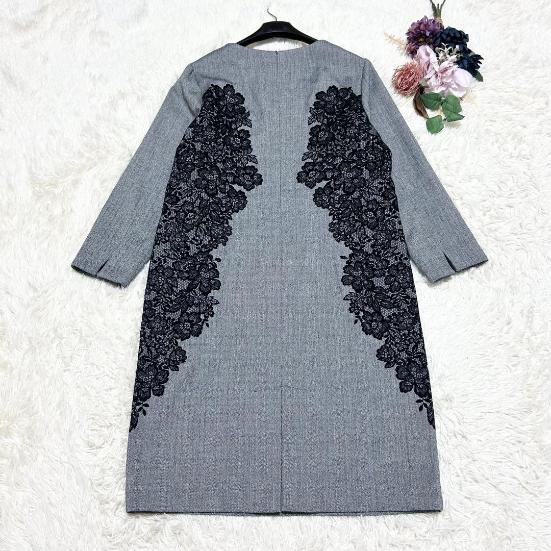 Leilian レリアン 花柄フロッキーワンピース ヘリンボーン 大きいサイズ