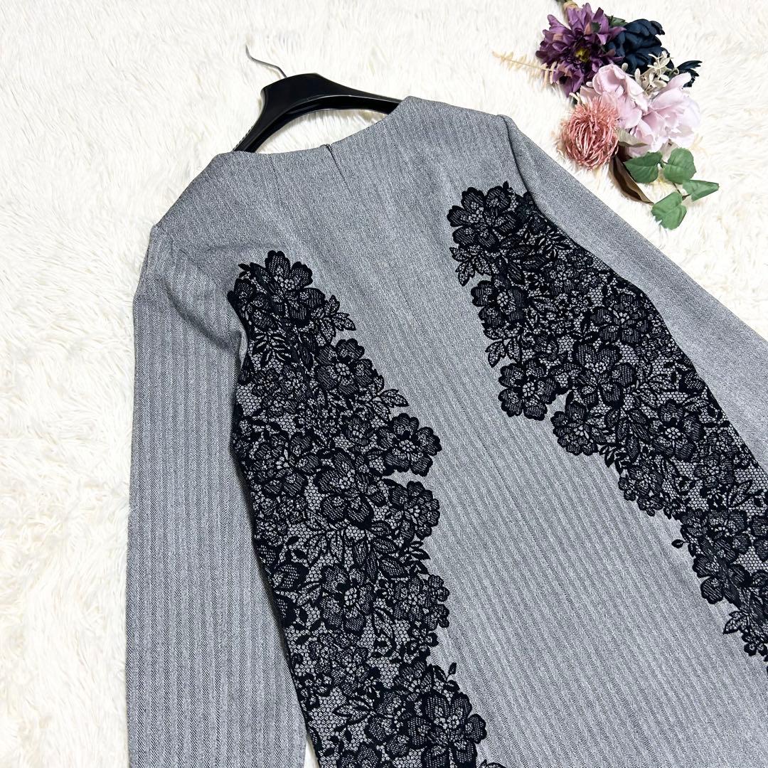 Leilian レリアン 花柄フロッキーワンピース ヘリンボーン 大きいサイズ