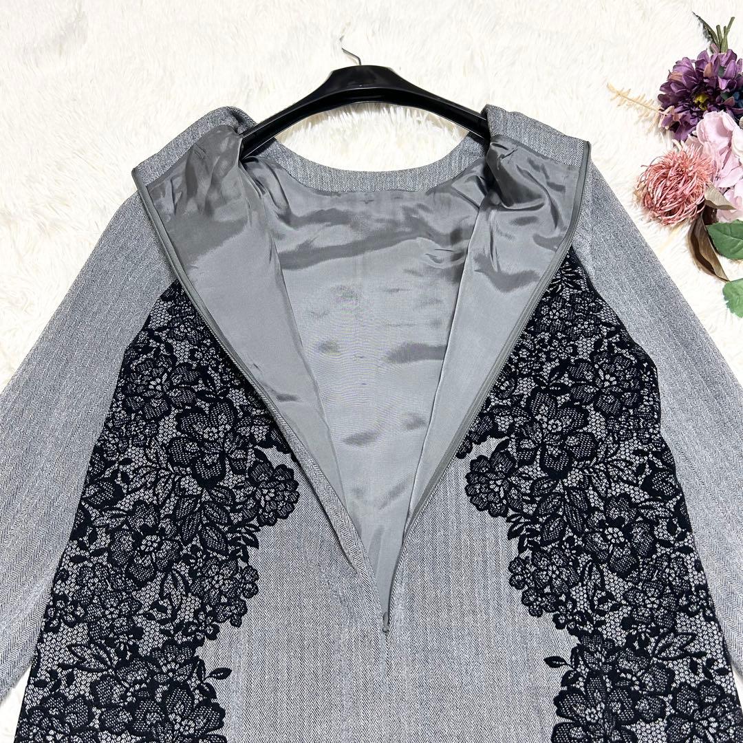 Leilian レリアン 花柄フロッキーワンピース ヘリンボーン 大きいサイズ