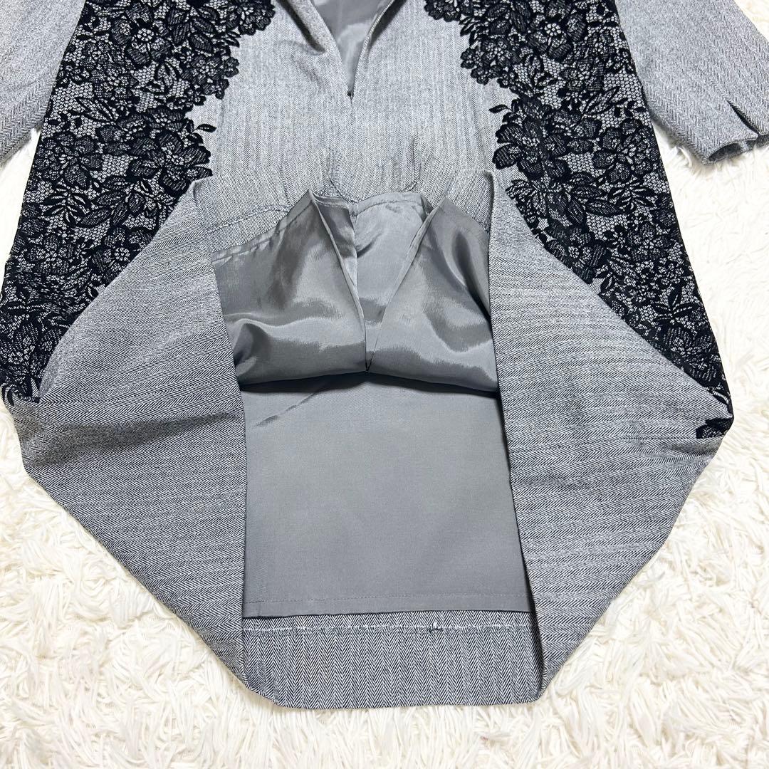 Leilian レリアン 花柄フロッキーワンピース ヘリンボーン 大きいサイズ