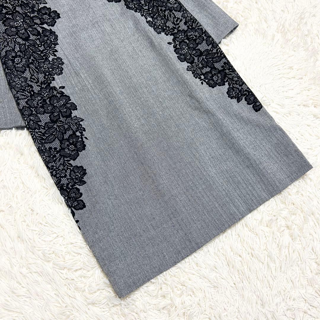 Leilian レリアン 花柄フロッキーワンピース ヘリンボーン 大きいサイズ