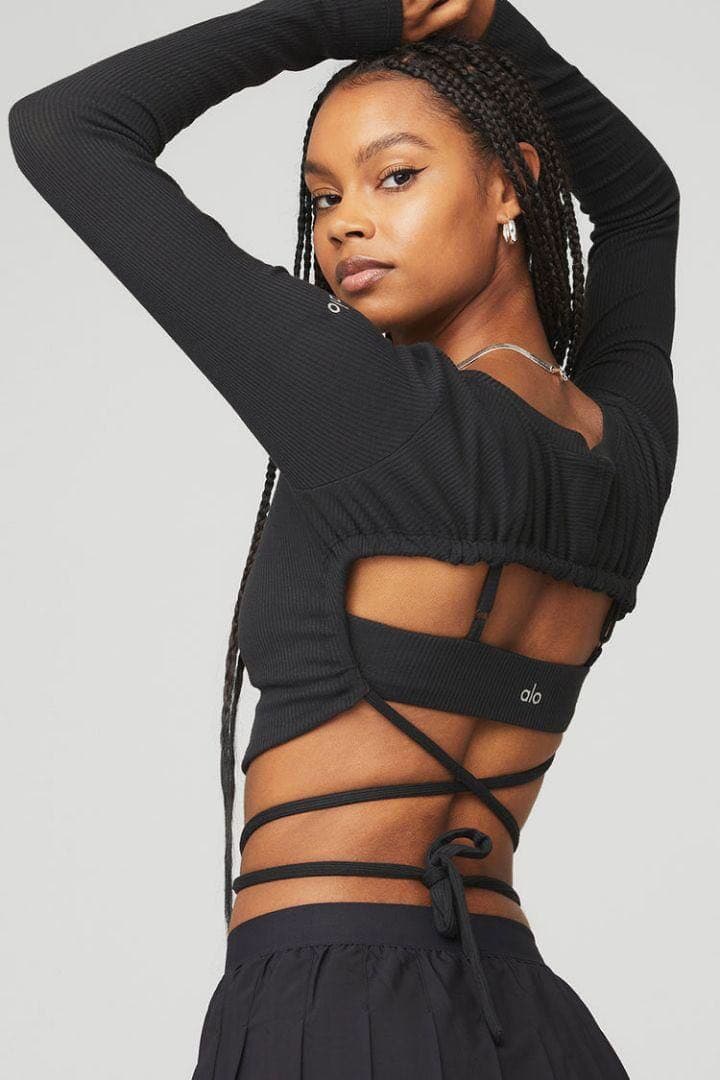 クロスバック長袖ヨガウェア ブラック