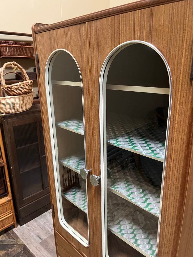 アーチ型 飾り棚 食器棚 水屋 キャビネット 昭和レトロ当時物 インテリア
