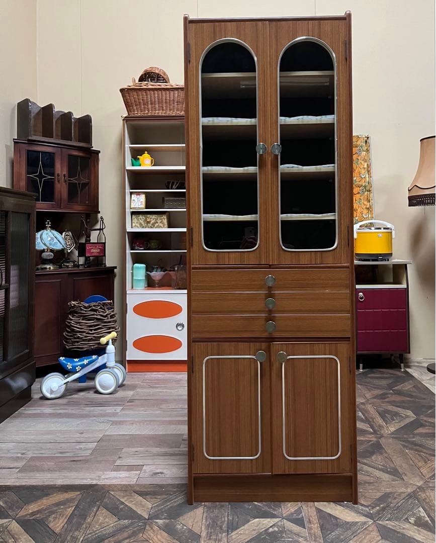 アーチ型 飾り棚 食器棚 水屋 キャビネット 昭和レトロ当時物 インテリア