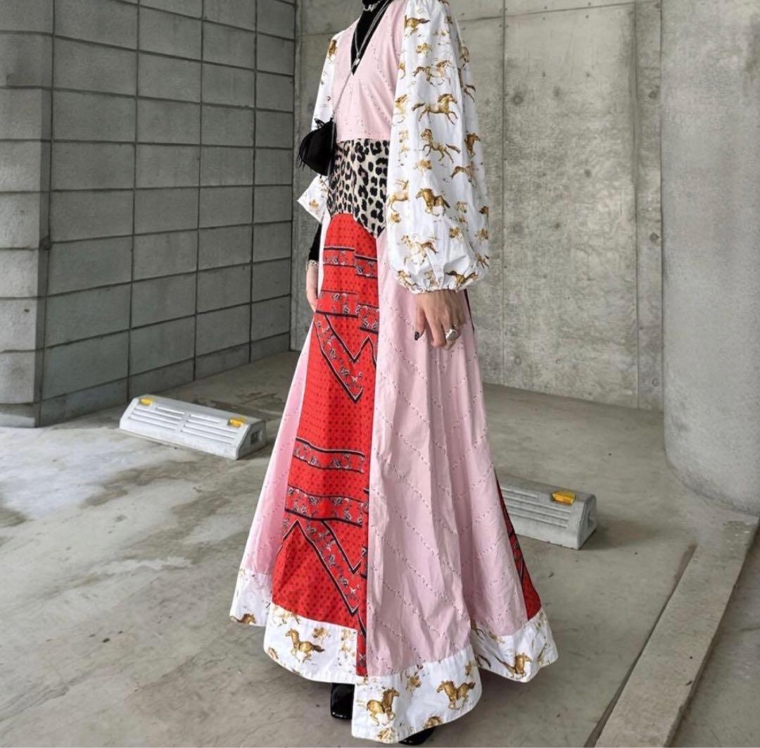 GANNI パッチワークワンピース ピンク レオパード