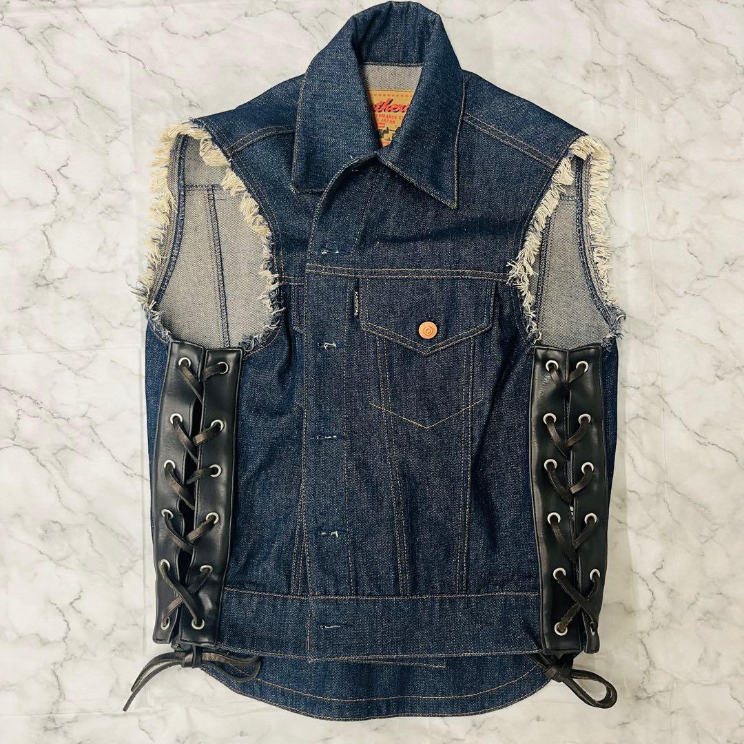 【未使用】KADOYA カドヤ デニムベスト Gベスト レザー Mサイズ 極美品
