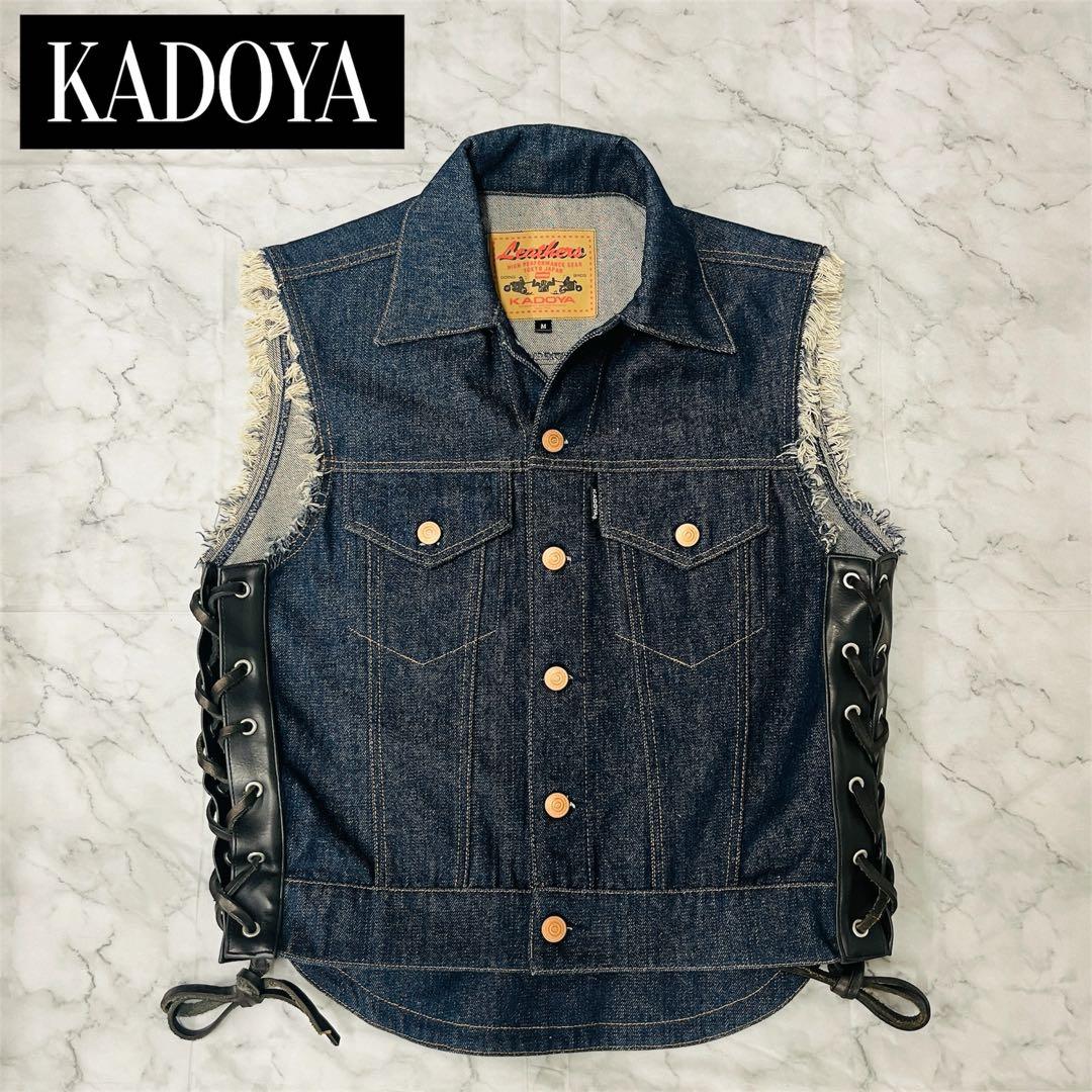 【未使用】KADOYA カドヤ デニムベスト Gベスト レザー Mサイズ 極美品