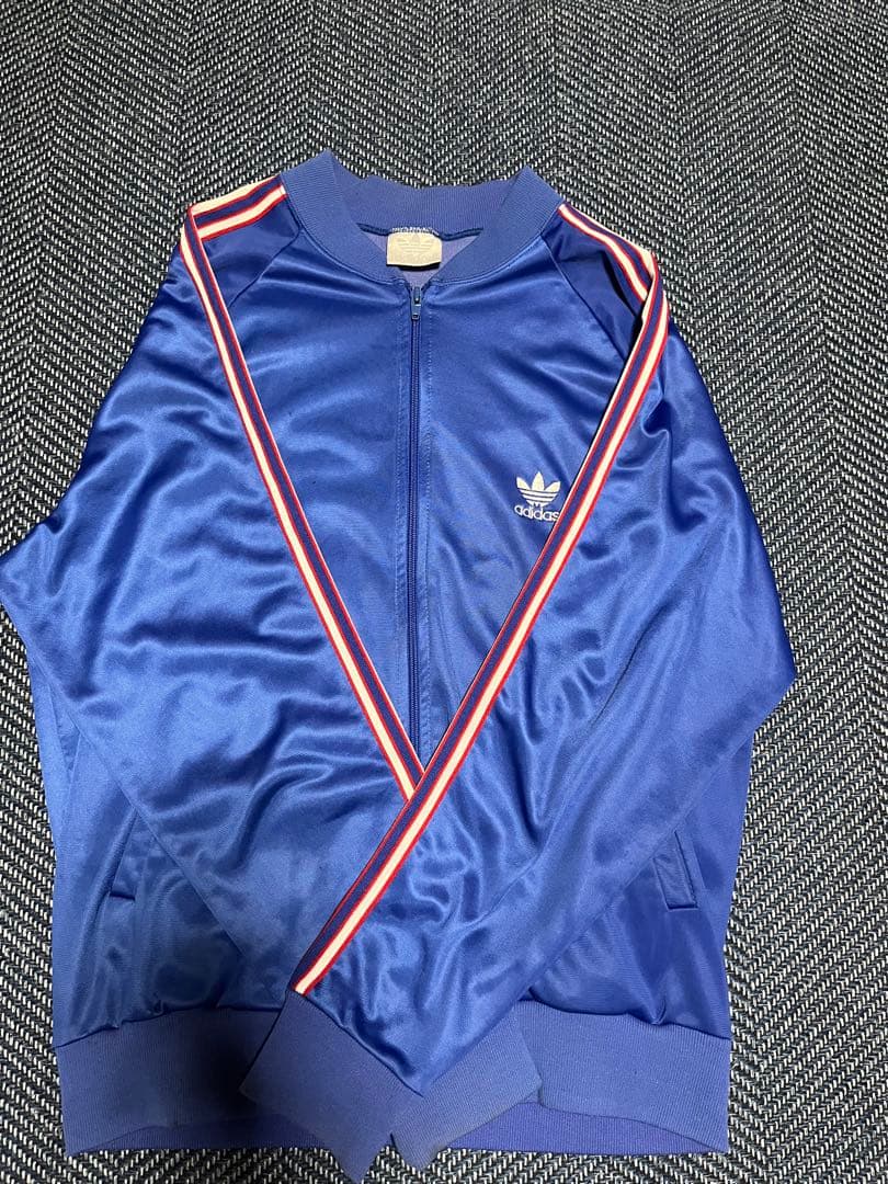 80s希少USA製 adidas ATP トラックジャケット青 バックロゴ 刺繍