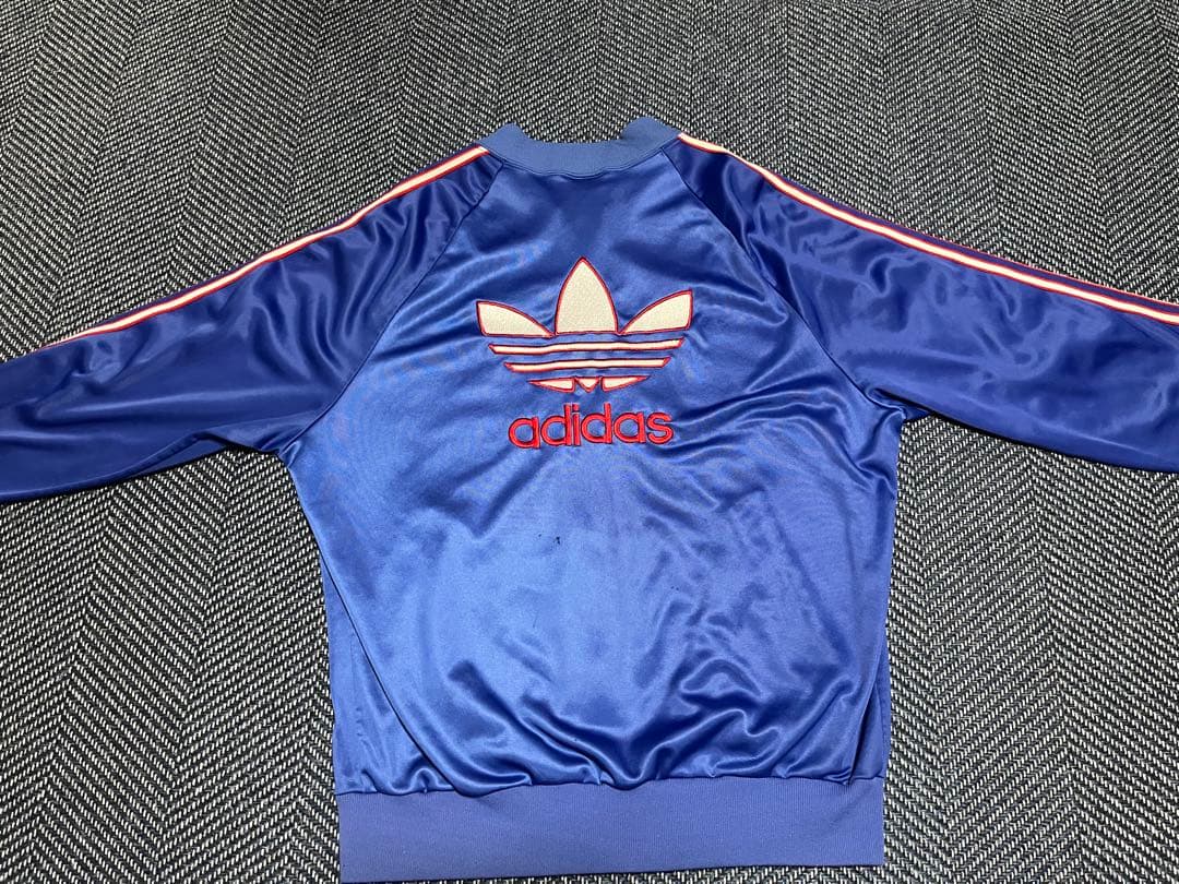 80s希少USA製 adidas ATP トラックジャケット青 バックロゴ 刺繍