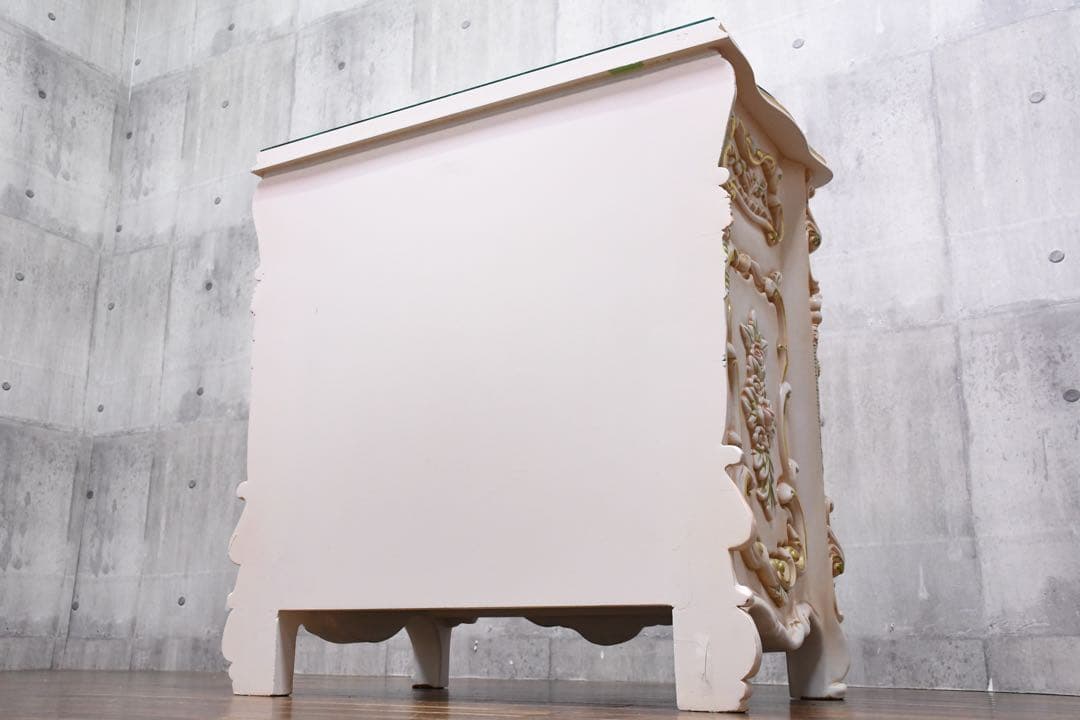 DLC81 ロココ調 猫脚 トールペイント 4ドロワー チェスト レリーフ 4段