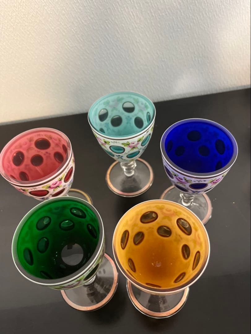 チェコ/未使用品/ボヘミアングラス/希少/カラフルガラスグラス/デキャンタセット