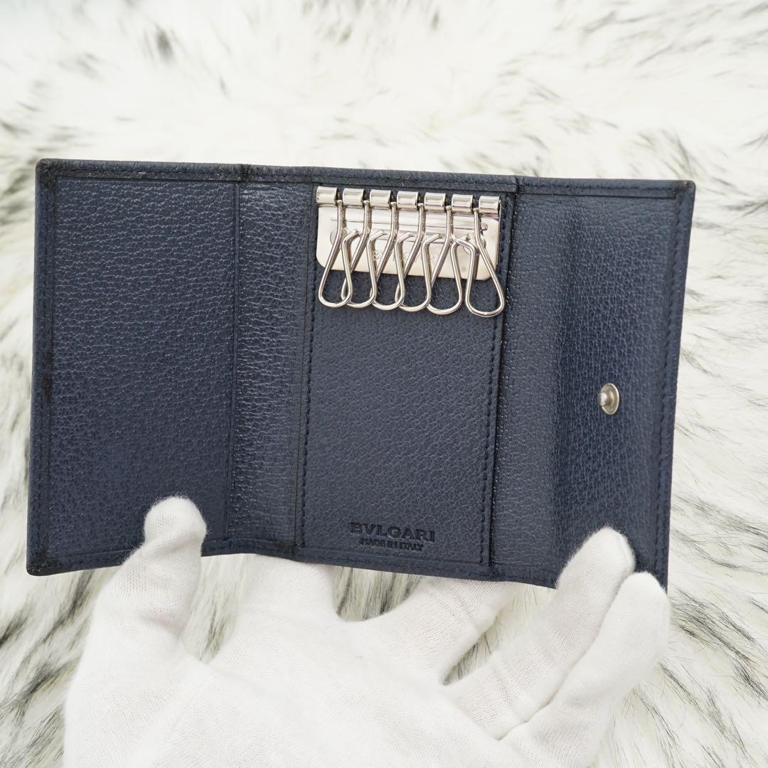 未使用品　箱付き　BVLGARI ブルガリ　キーケース　ネイビー　金具シール付き
