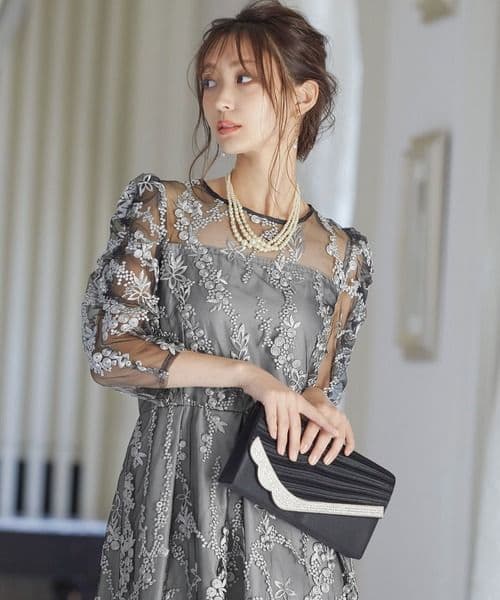 【niana】刺繡レース バックリボン パーティードレス 結婚式 オケージョン