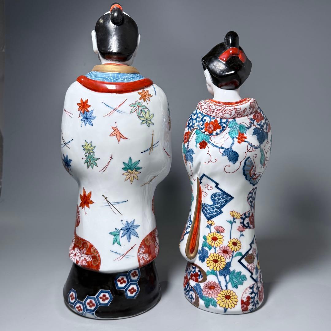 大五窯　色鍋島　古伊万里人形　高さ34cm　37cm　共箱　全手描き仕上げ