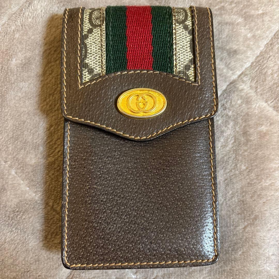 希少 オールドグッチ シェリーライン ブラウン レザー シガレットケース ポーチ