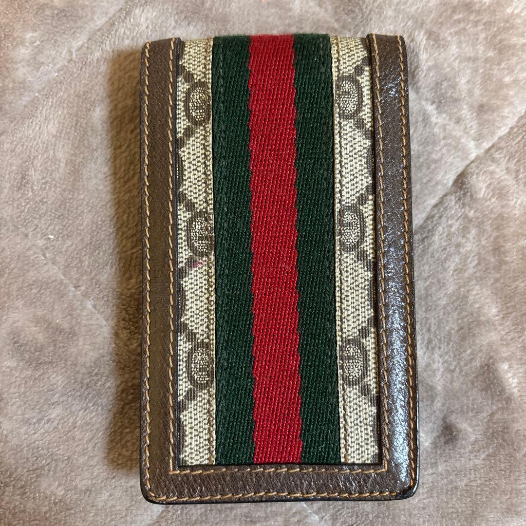 希少 オールドグッチ シェリーライン ブラウン レザー シガレットケース ポーチ