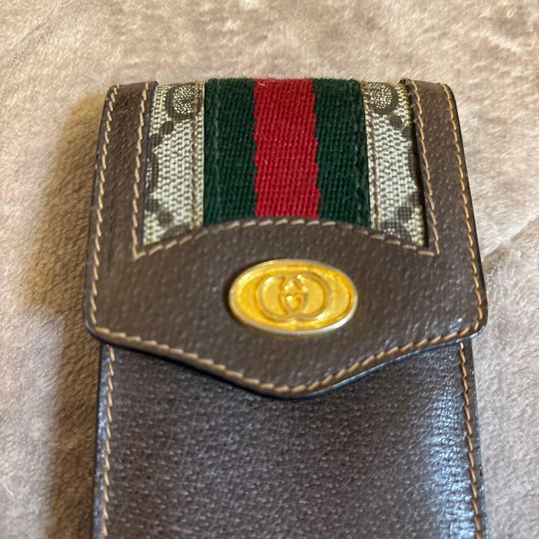 希少 オールドグッチ シェリーライン ブラウン レザー シガレットケース ポーチ