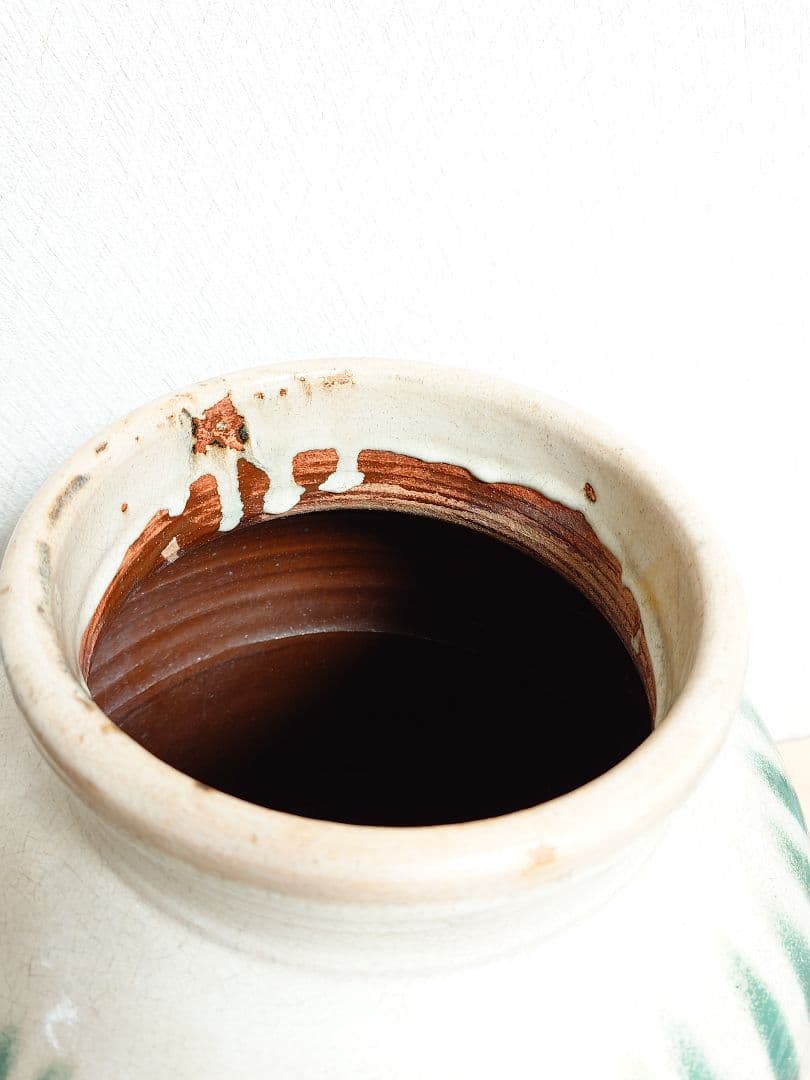 信楽焼？茶壺 大壺 すだれ壺 ストライプ柄 明治 アンティーク 骨董 中古品