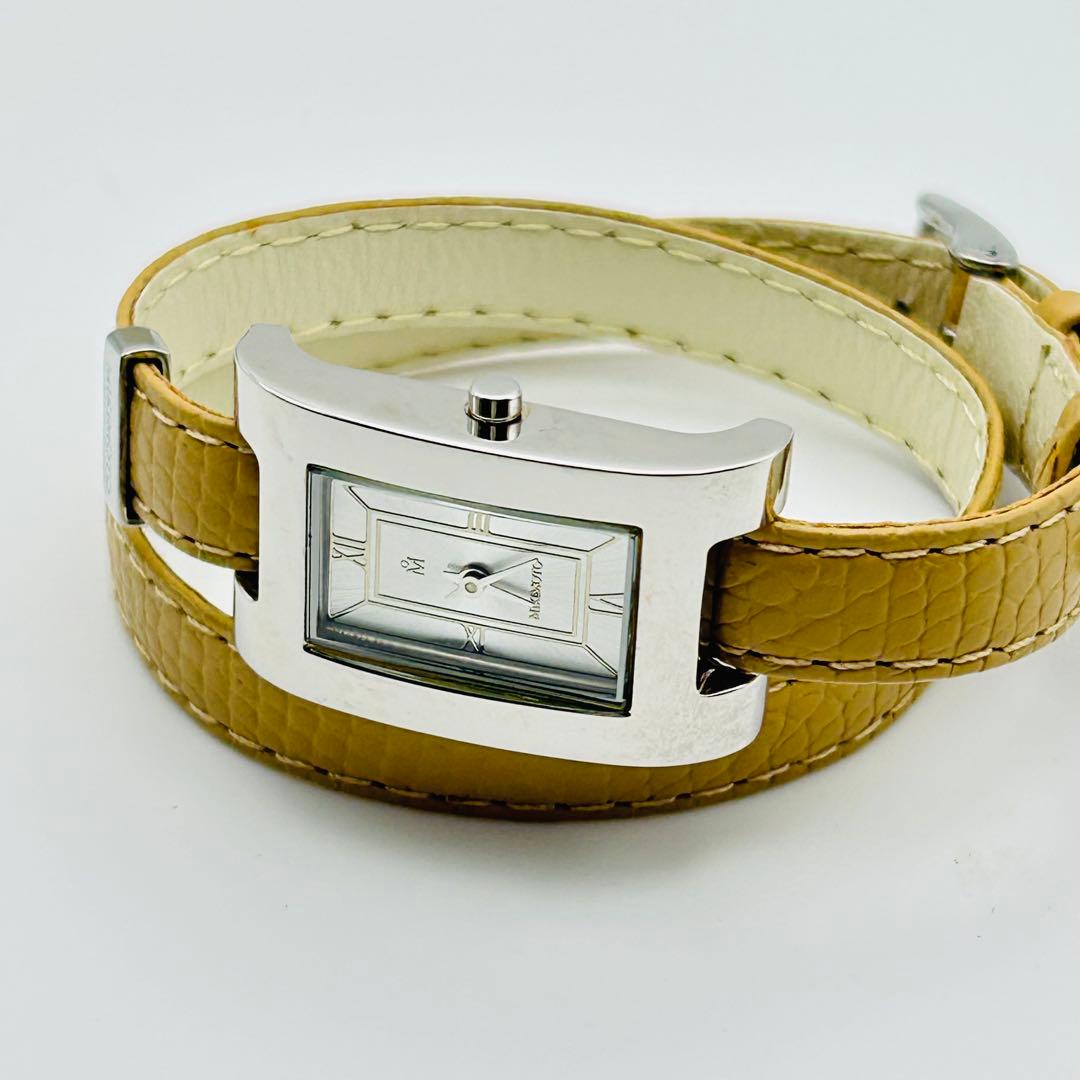 美品 ミキモト 2連レザー 新品電池 レディース腕時計 シルバー 箱説付 希少