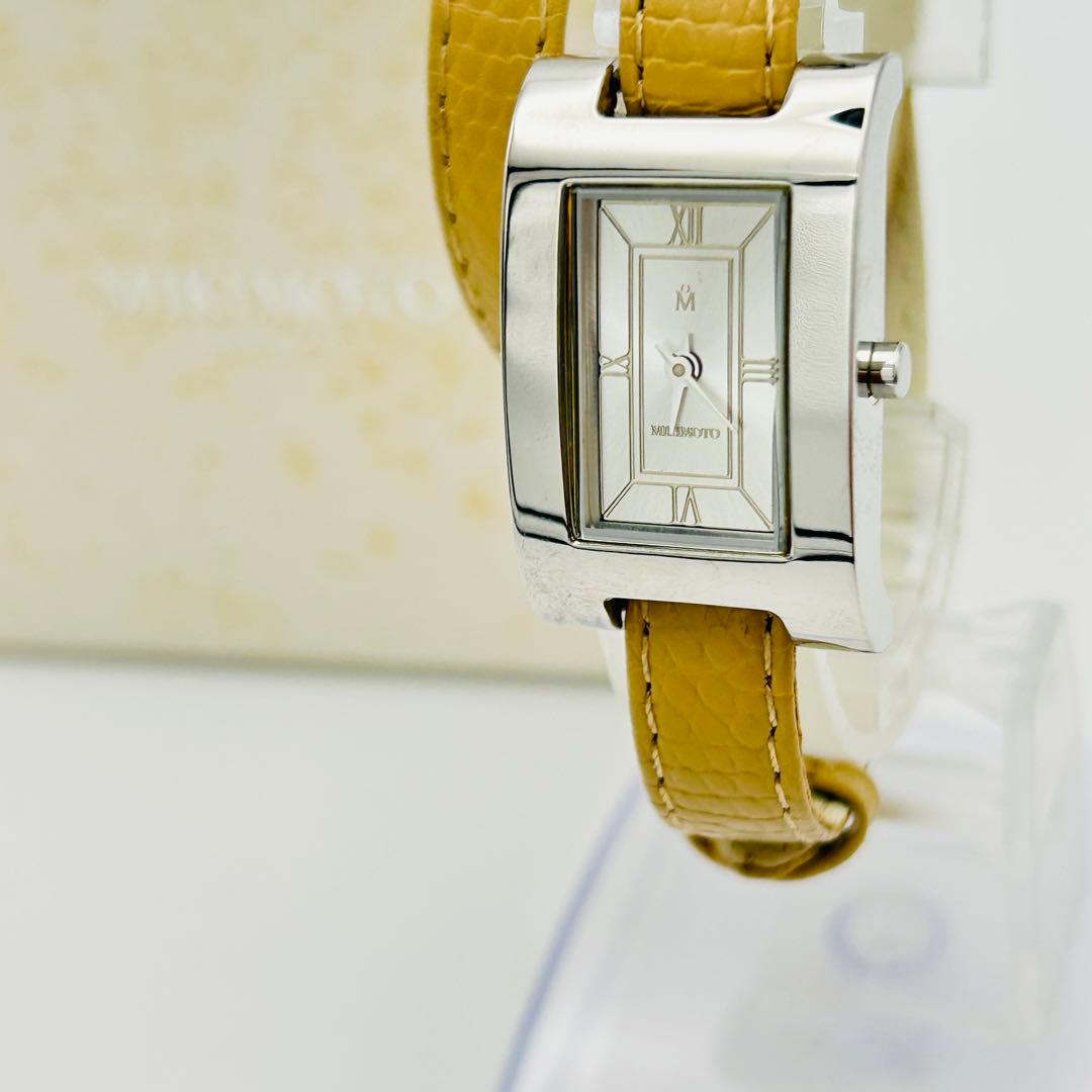 美品 ミキモト 2連レザー 新品電池 レディース腕時計 シルバー 箱説付 希少