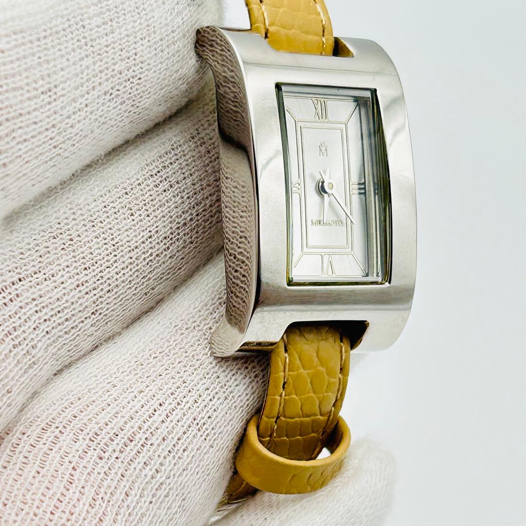 美品 ミキモト 2連レザー 新品電池 レディース腕時計 シルバー 箱説付 希少