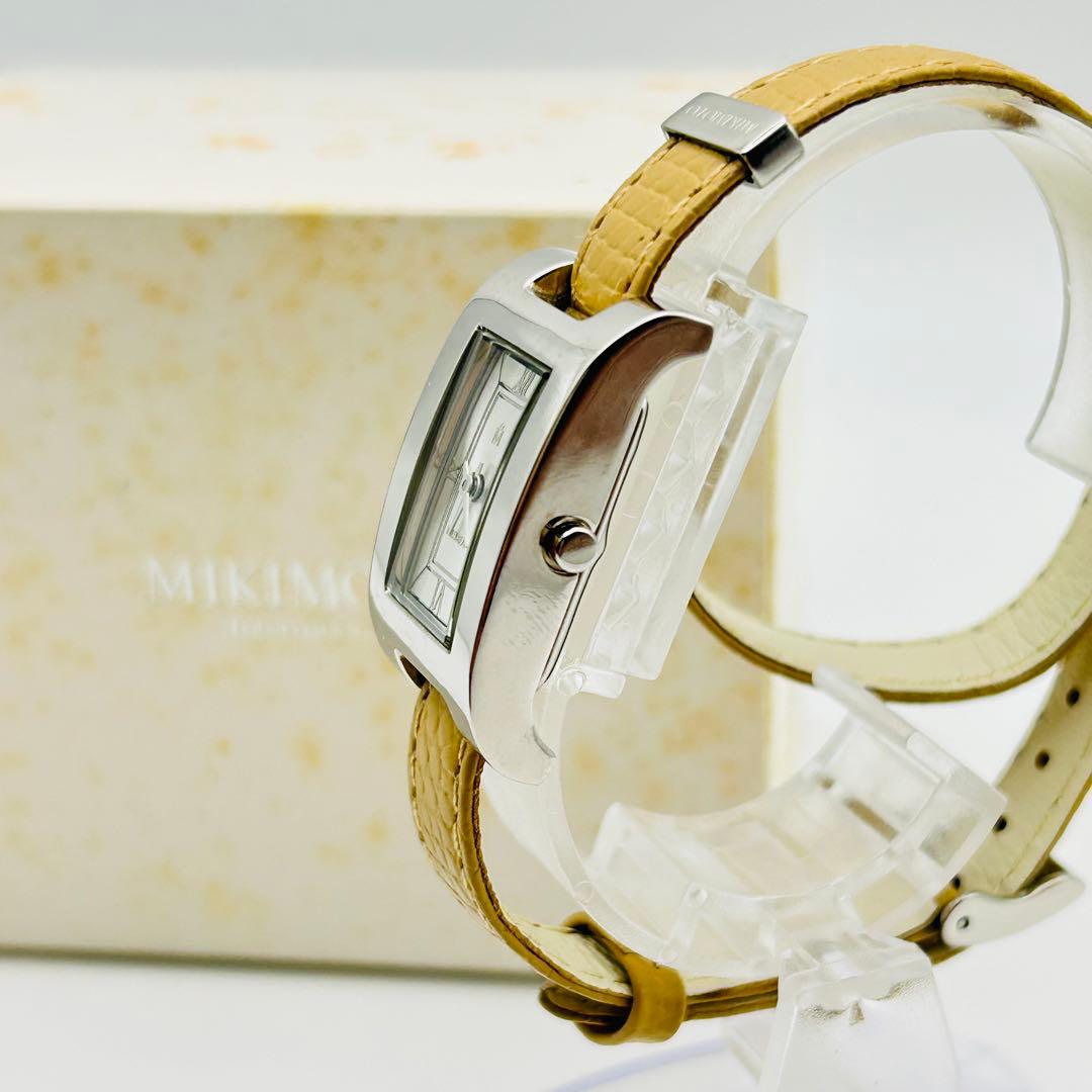 美品 ミキモト 2連レザー 新品電池 レディース腕時計 シルバー 箱説付 希少